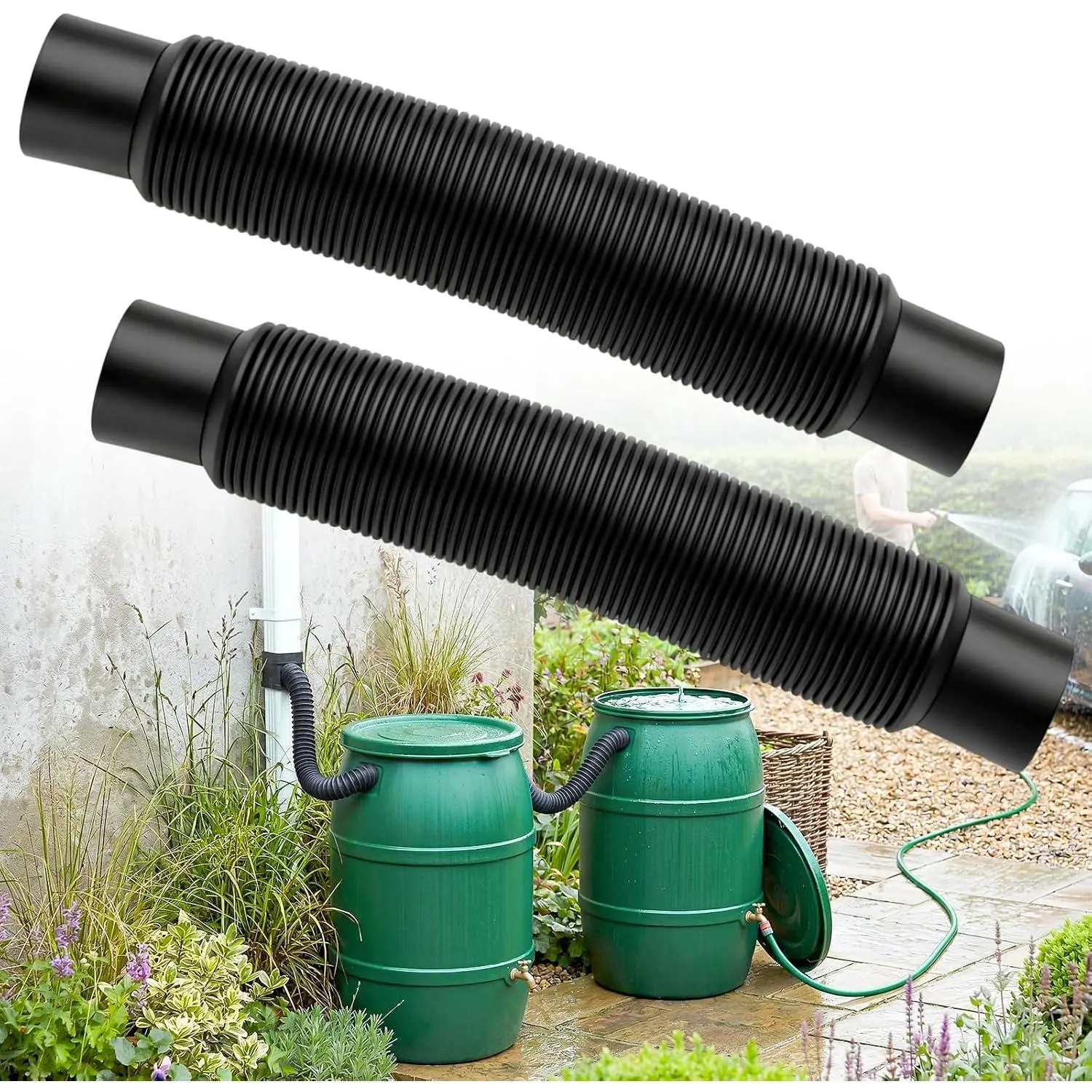 Rain Barrel Hose Connector Kit 1.25"Dia Downspout Diverter Kit Linking Rainwater Overflow  to Store  Rainwater for Outdoor  Garden(Each8.6"-31"Long)