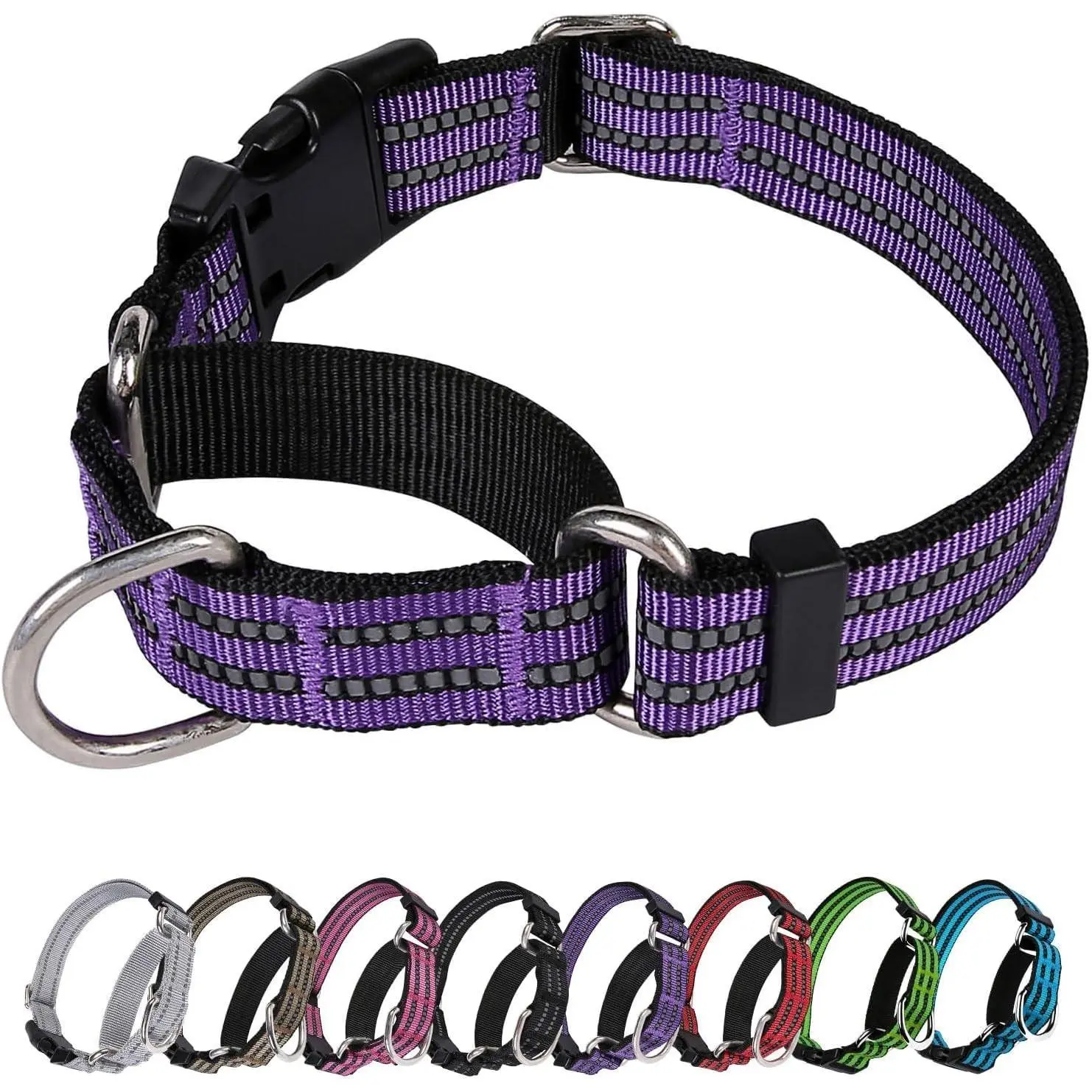 Martingale Dog Collar, Adjustable Nylon Reflective Collar with Buckle No Pull Dog Collar for Small Medium Large Dogs (Purple M)