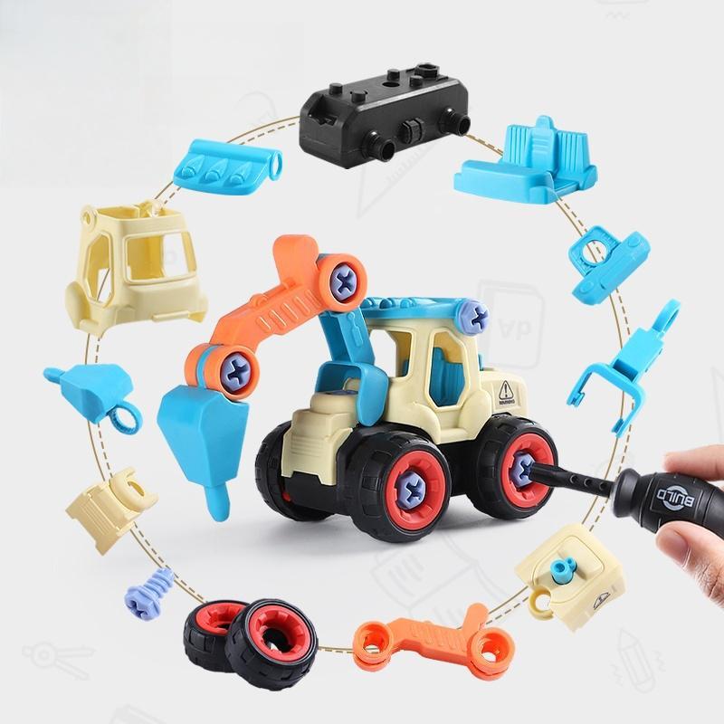 Engineering Vehicle Building Blocks Toy with Screwdriver, Detachable Parts Excavator Building Blocks, Educational Assembly Toy for Kids