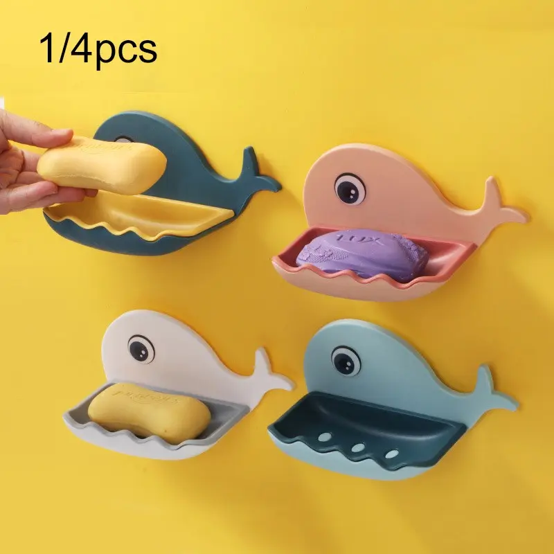 4pcs Adorable Whale-Shaped Soap Dish For Bathroom Sink – No More Soggy Soap! The cute whale look + drainage base keeps soap dry—instantly spruces up your bathroom!