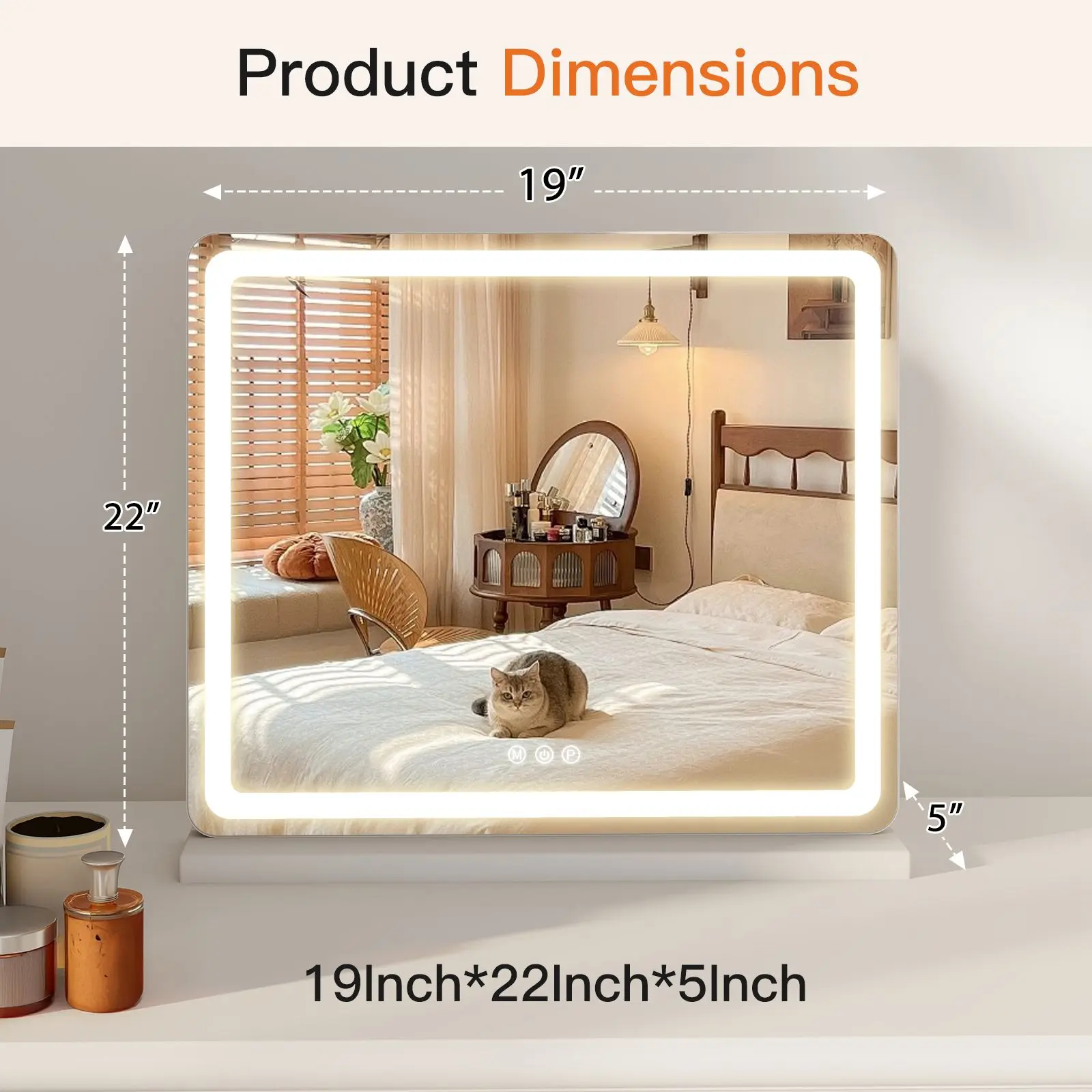 LED Vanity Mirror with Lights Aluminum Frame Bathroom Mirror Dimmable 3 Color Modes Makeup Mirror Memory Function Bedroom