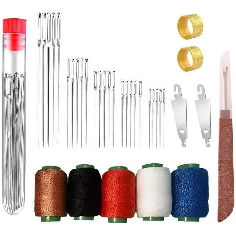 36 PCS Big Eye Steel Sewing Needle Set, Stainless Steel Hand Sewing Needles with Threader, 5 Sizes Beginner-Friendly  Crafts Quilting Repair New model