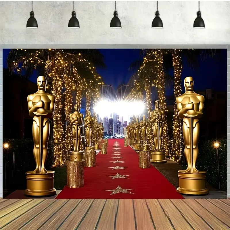 Oscar Awards Red Carpet Synthetic Tapestry Wall Hanging - Hollywood Glamour Premium Polyester Backdrop, Lightweight Foldable Reusable Multi-Size Home Decor for Wedding,Formal,Anniversary,Bridal Shower Photo Booth Venue, Digital Print