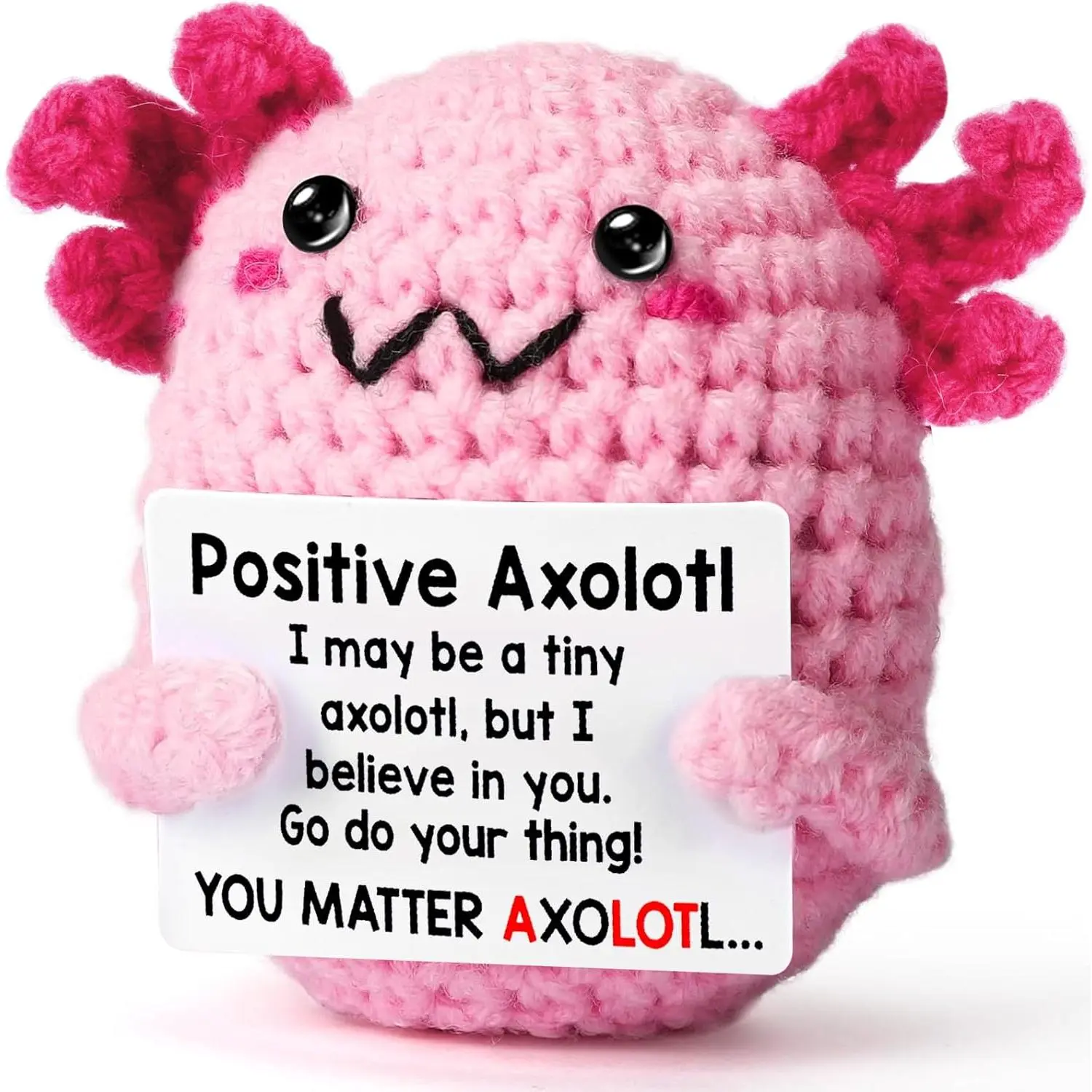 Handmade Crocheted Yarn Axolotl Shape Small Plush Toy - Emotional Gift with Support Message for Women, Ideal for Birthday Mental Health Encouragement Decor (Sports & Outdoor Trophy-Inspired Accessory)