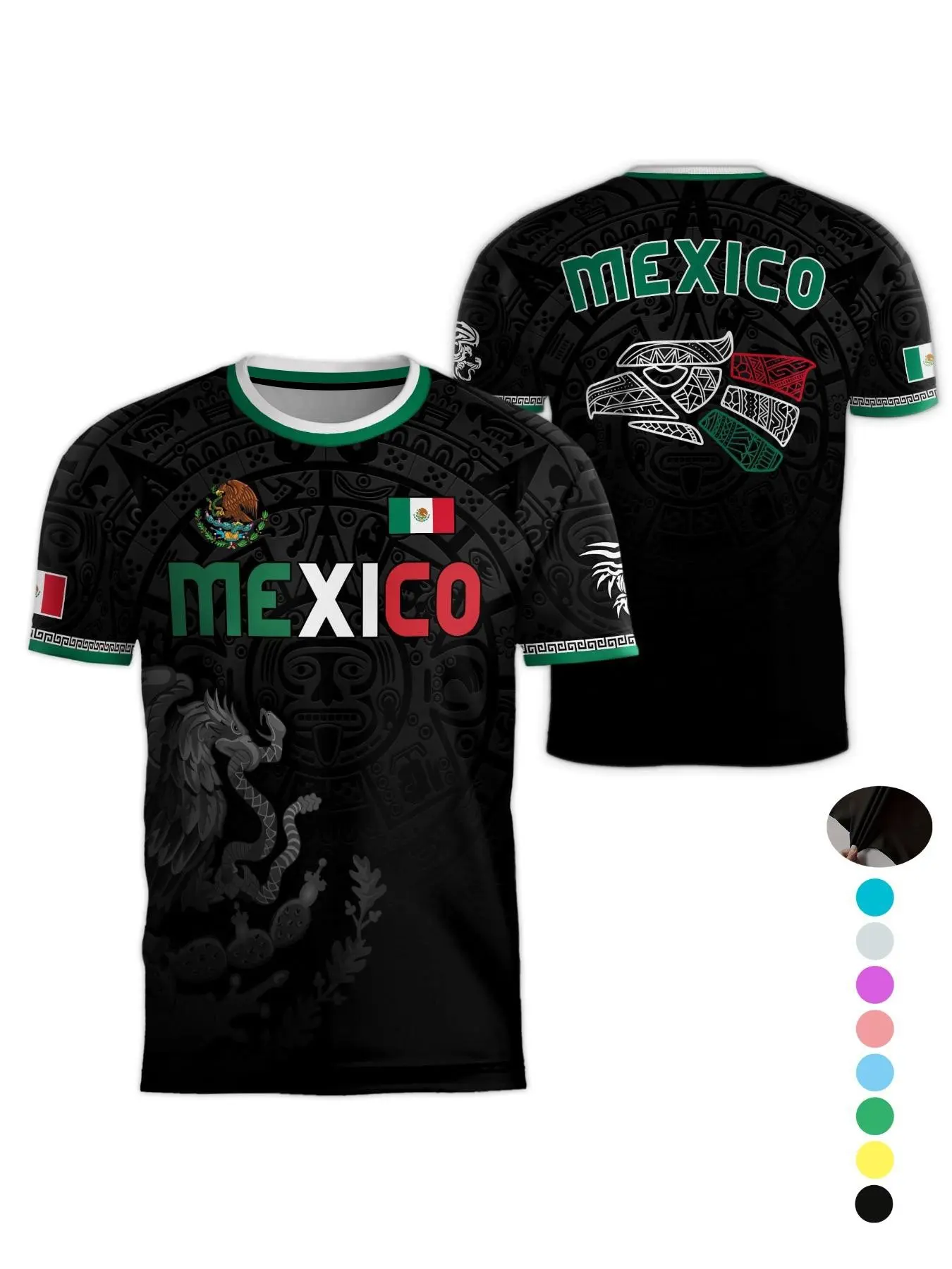 The Mexican national team jersey features a Maya tribal pattern design and displays the national emblem of the "Eagle and Snake," available in both men's and women's versions, Football Jerseys
