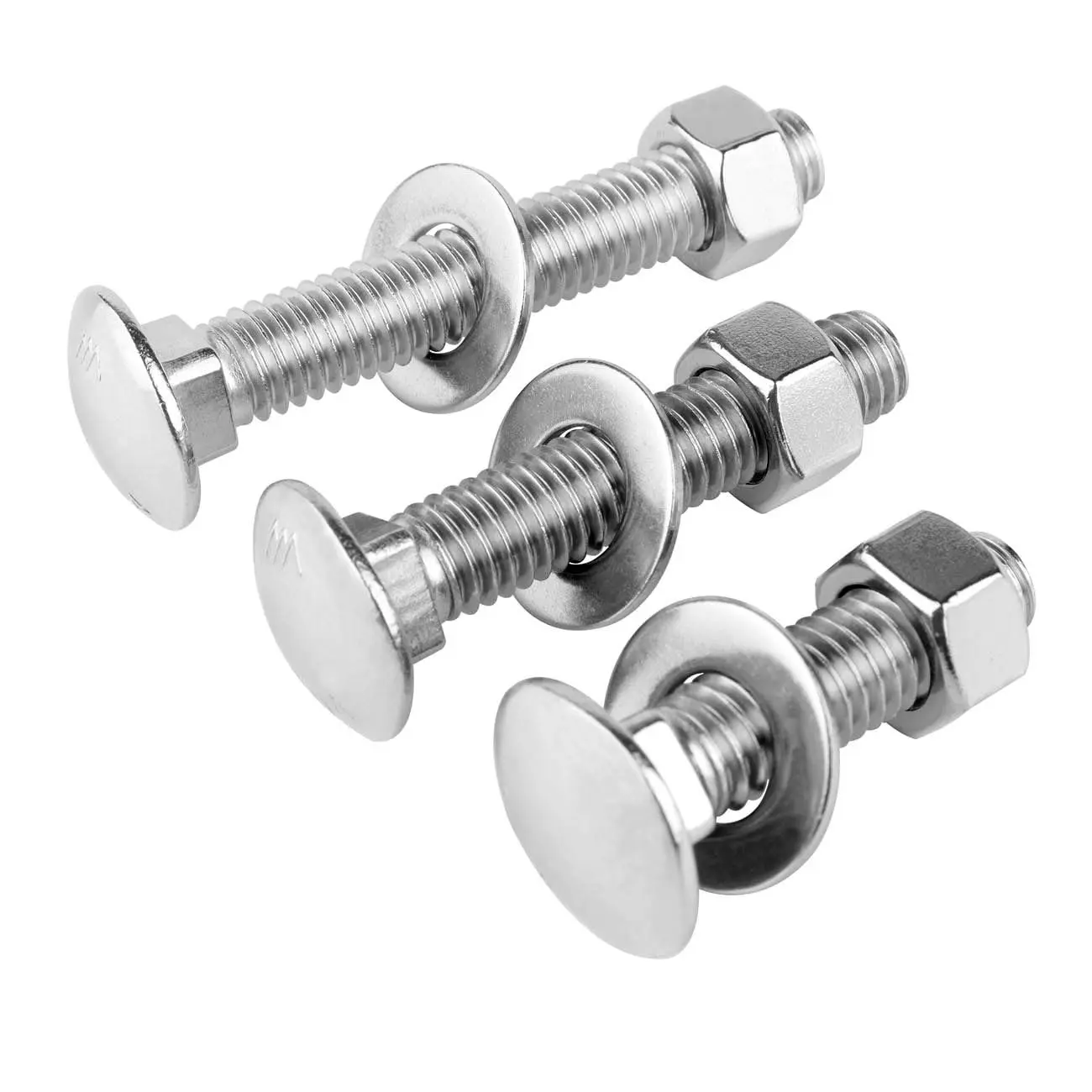 5/16-18 x 2-1/2" Stainless Steel Carriage Bolts and Nuts with Flat Washers Kit, Round Head Square Neck Screws UNC Coarse Thread, 6 Sets Silver