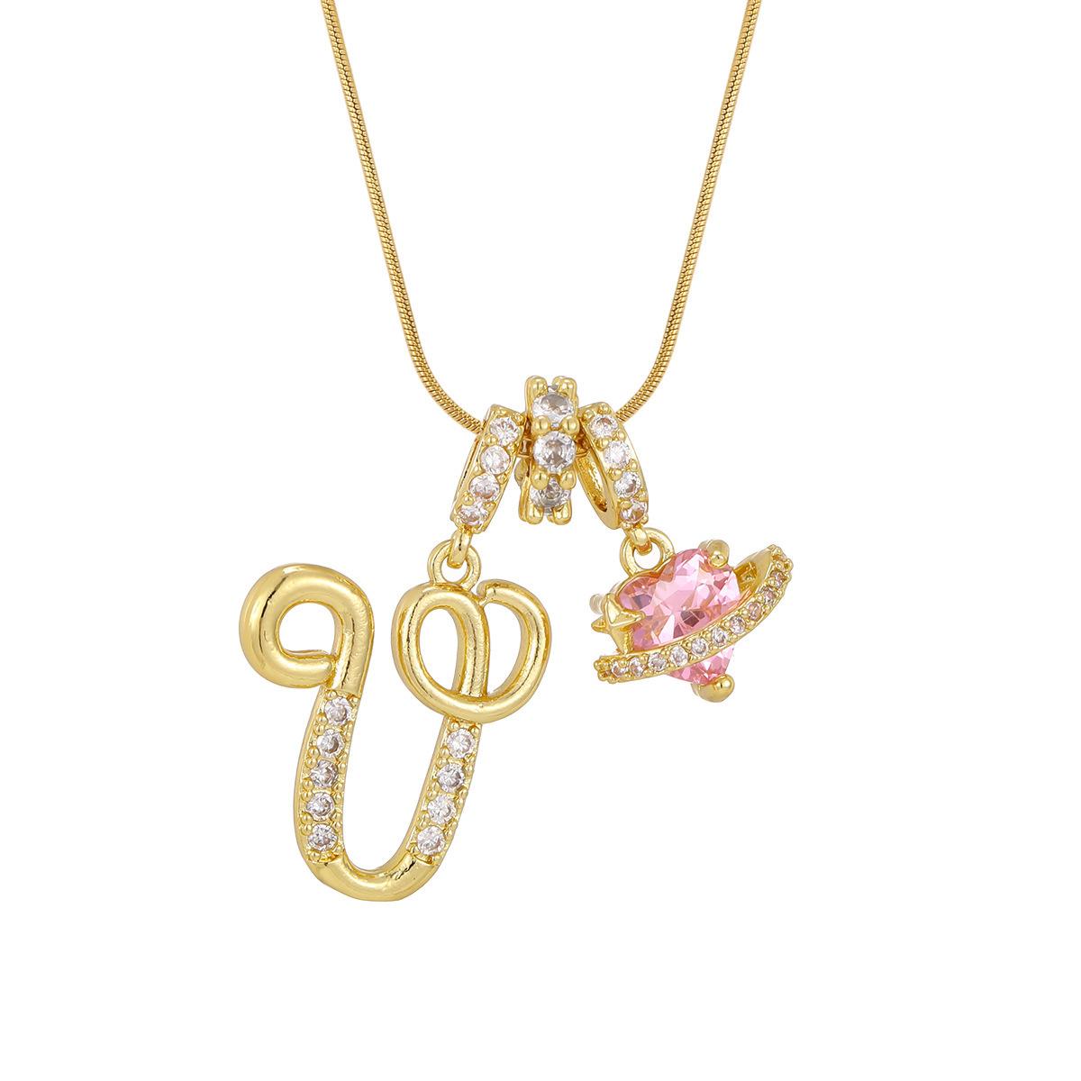 A–Z Initial Necklace for Women, Colorful Cubic Zirconia Letter Pendant, Dopamine Style Gold Tone Chain Necklace, Personalized Cute Jewelry for Daily Wear, Layering Outfit and Gift