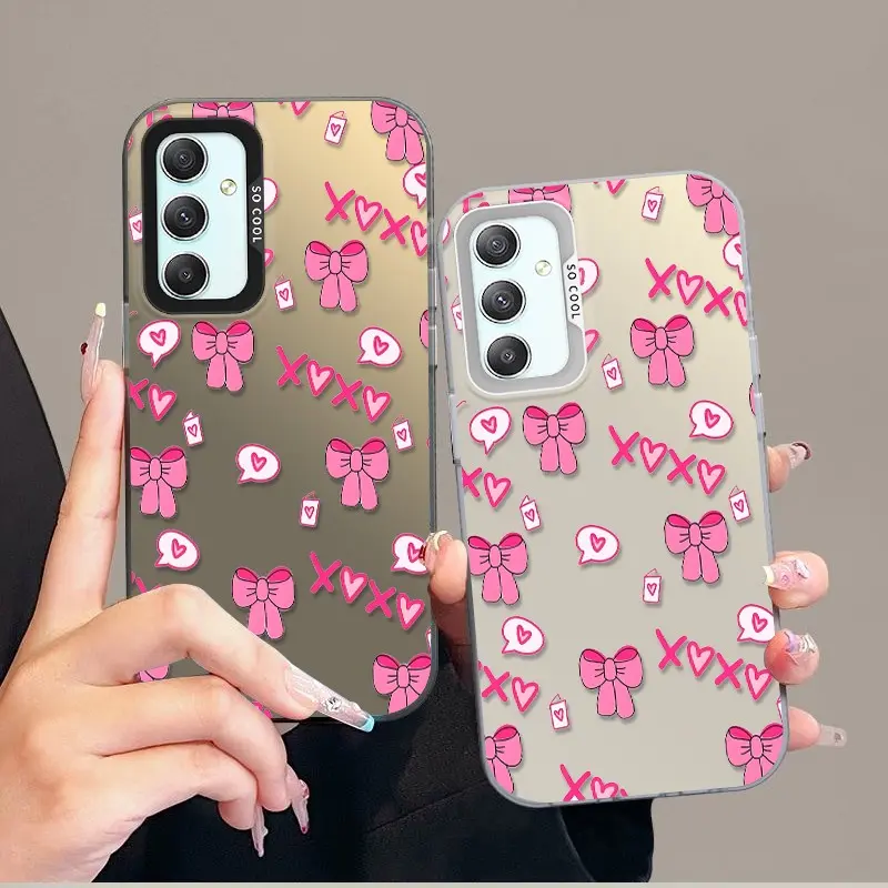Phone case for Samsung GALAXY S23FE S24FE Pink Bow & Heart XOXO Pattern Phone Case Anti-Scratch Crystal Clear Non-Yellowing Full Body Protection Colorful Silver Phone Case ROOCYMJB6