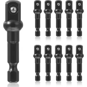 10 count  Adapter Square Socket for Drills Extension Driver Bits Hex , 1/4-Inch Hex Shank Drill Bit Adapter for High Torque Impacts Wrench (3/8 Inch Square Tip, 40CR-V steel, Black)