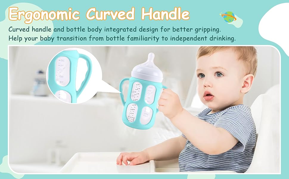 VVH 4 Pack Silicone Sleeves with Handles for Philips Avent Natural Baby Bottle 9 oz/8 oz, Avent Glass Bottles Sleeve Easy grip, Anti Breakage Baby Bottle Holder, Compatible with Philips Avent Glass Bottle