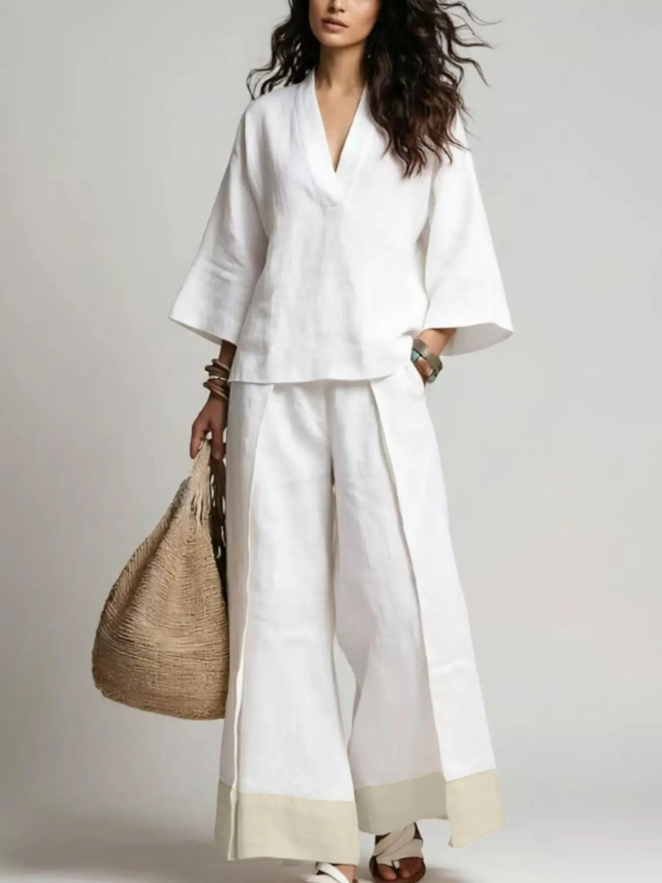 Comfortable Summer, Breathable and Concealing, Elevates Your Height, Effortlessly Stylish, Chic, Cool and Elegant, Minimalist Airy Linen Set Womenswear