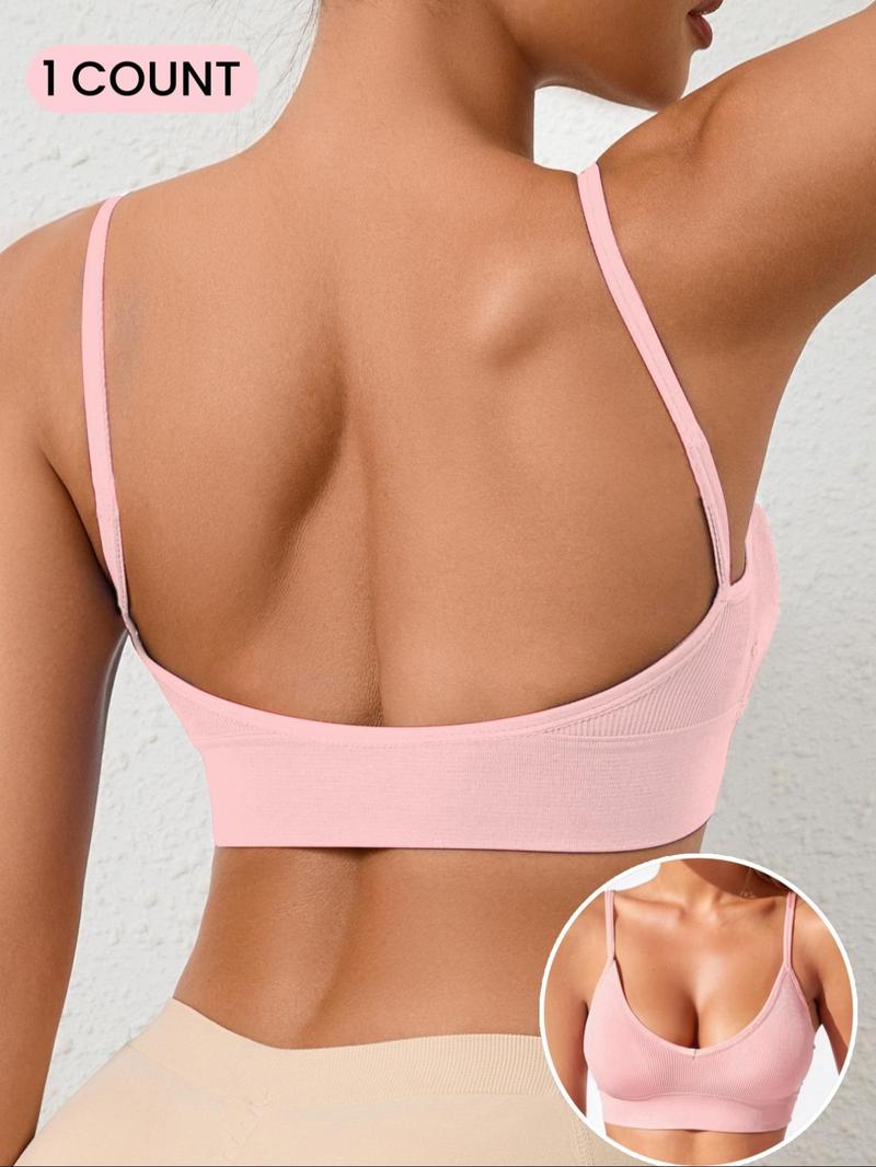 Seamless Comfortable V Neck Women's Bra with Thin Straps, No padding，Inner double-layer fabric and Backless Design,Suitable for Daily Casual  Wear,Women's Ribbed Underwear,All Seasons, Seamless Wireless Bra