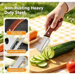 2-in-1 3-in-1 Vegetable Peeler, Stainless Steel Blade with Wooden Handle, Julien Onion Chopper and Bottle Opener, Elite Peeler, Practical Tool, Multi-Functional Kitchen Tool, for Potatoes, Carrots, Apples (Beige)