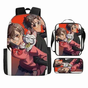 Dandadan anime three-piece school bag set, printed backpack with insulated lunch box and pencil case, suitable for daily commuting and outdoor trips