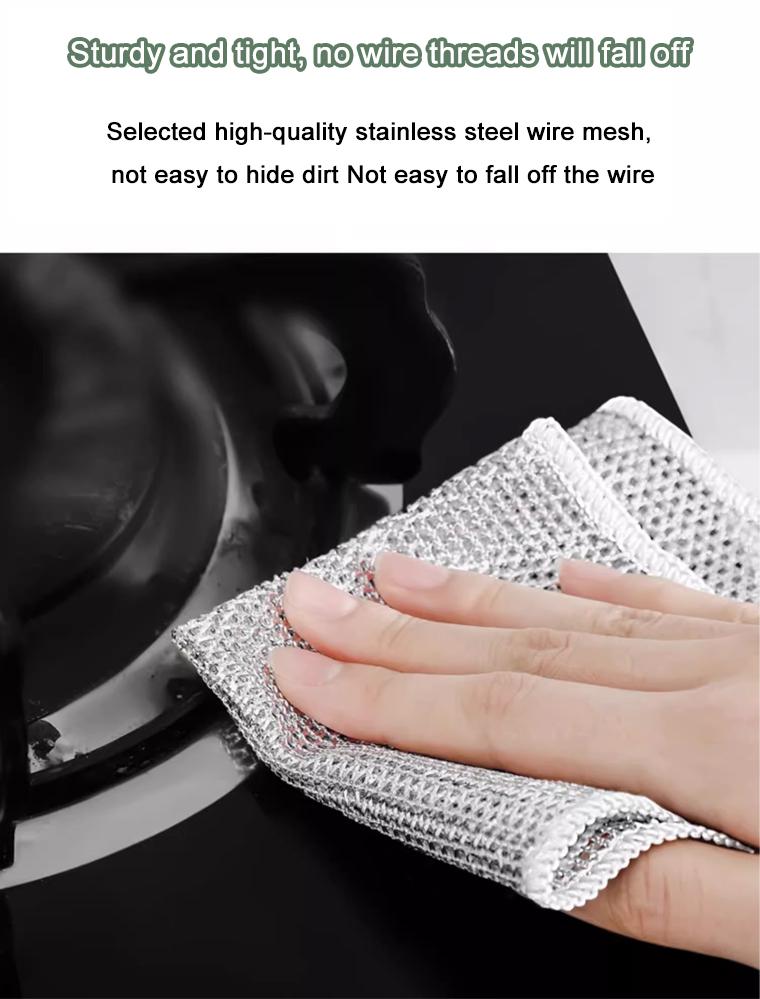 12 Counts Dishwashing Rags，Multipurpose Non-Scratch Wire Dishcloths for Wet and Dry Use, Reusable Wire Cleaning Cloths for Kitchen, Sinks, and Pans Silver Removable, Washable & More