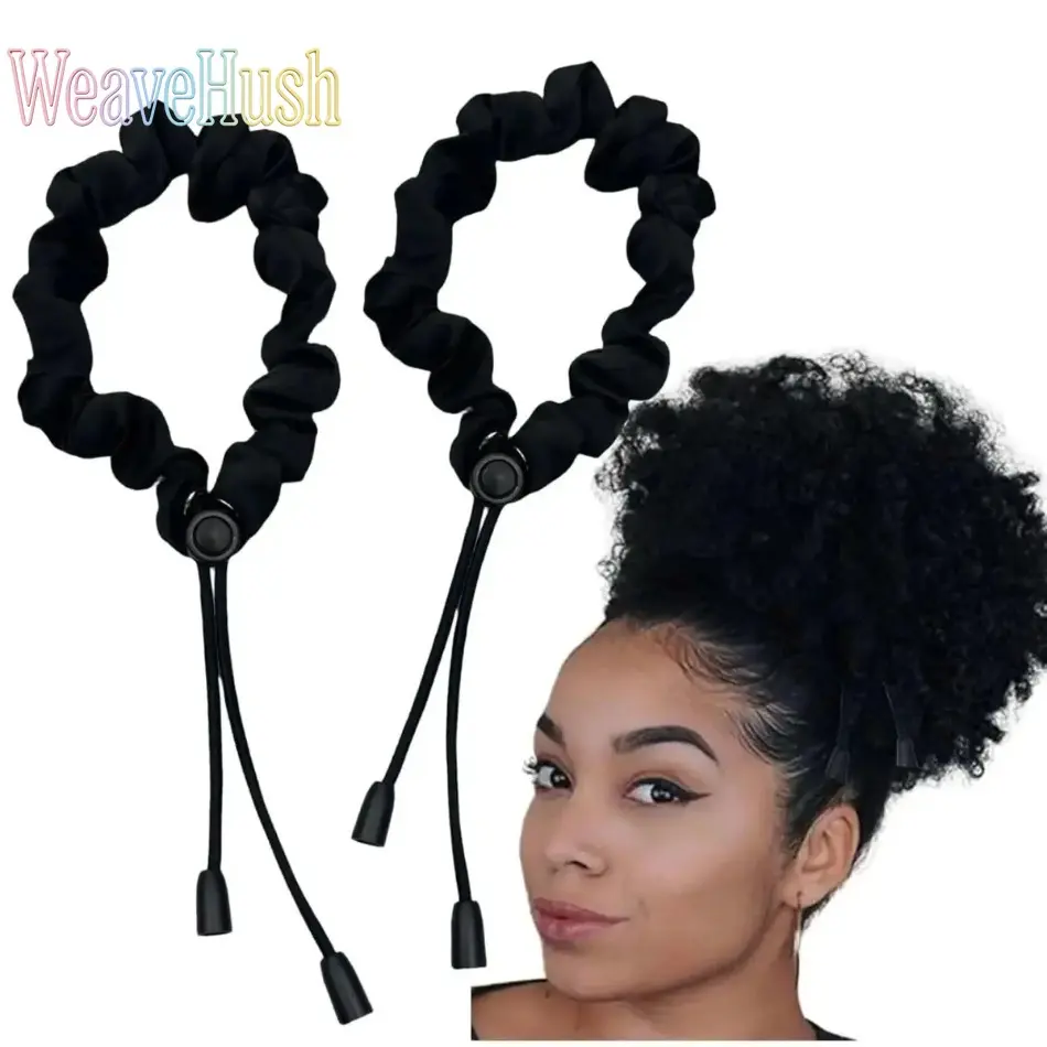 4 Pack Black Satin Hair Scrunchies & Bag Charm Twillies, Adjustable Gentle No Damage Hair Ties for Thick & Curly Hair, Soft Unisex Hair Accessories for Sports, Parties and Daily Casual Wear