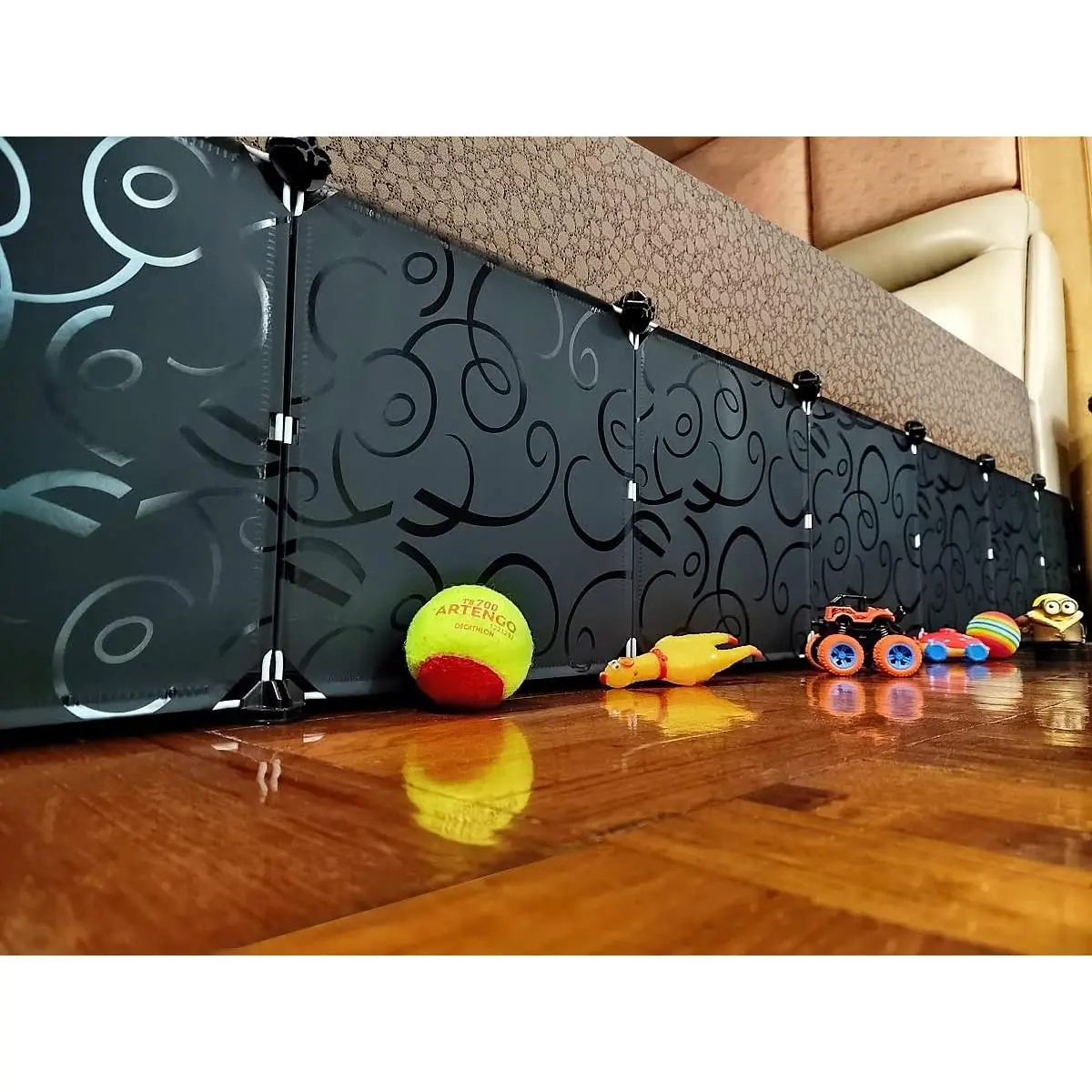 Pet Under Furniture Gap Bumper Blocker - Twin, King, Queen Sizes, 11.8" H x 83" Long Coverage Stopper, BPA-Free, Dust-Resistant Black, Safe Materials, Eco-Environmental Resin, Steel Frame, Zip Ties, Double-Sided Tape, Easy Install for Beds & Sofas