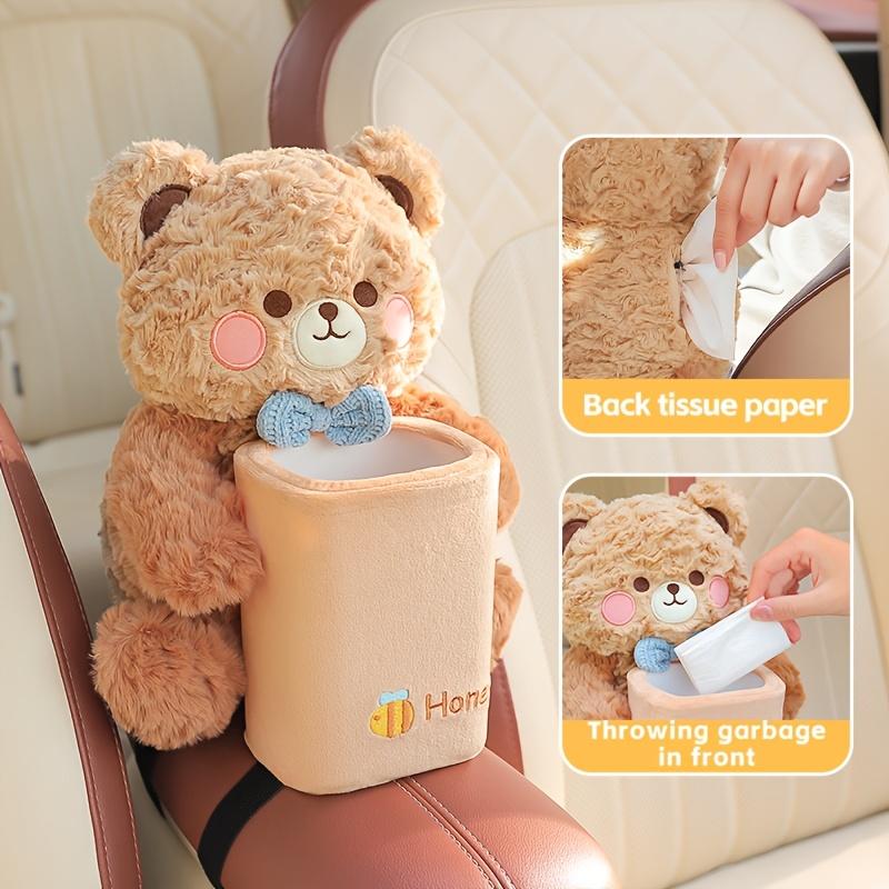 1 Cute Bear and Rabbit Car Tissue Holder and Trash Can 2-in-1, Fun and Practical Multifunctional Car Storage Rack, Used for Storing Armrests, Convenient for Storing Tissues, Phones, Keys, and Other Items, Cute Animal Car Interior Accessories