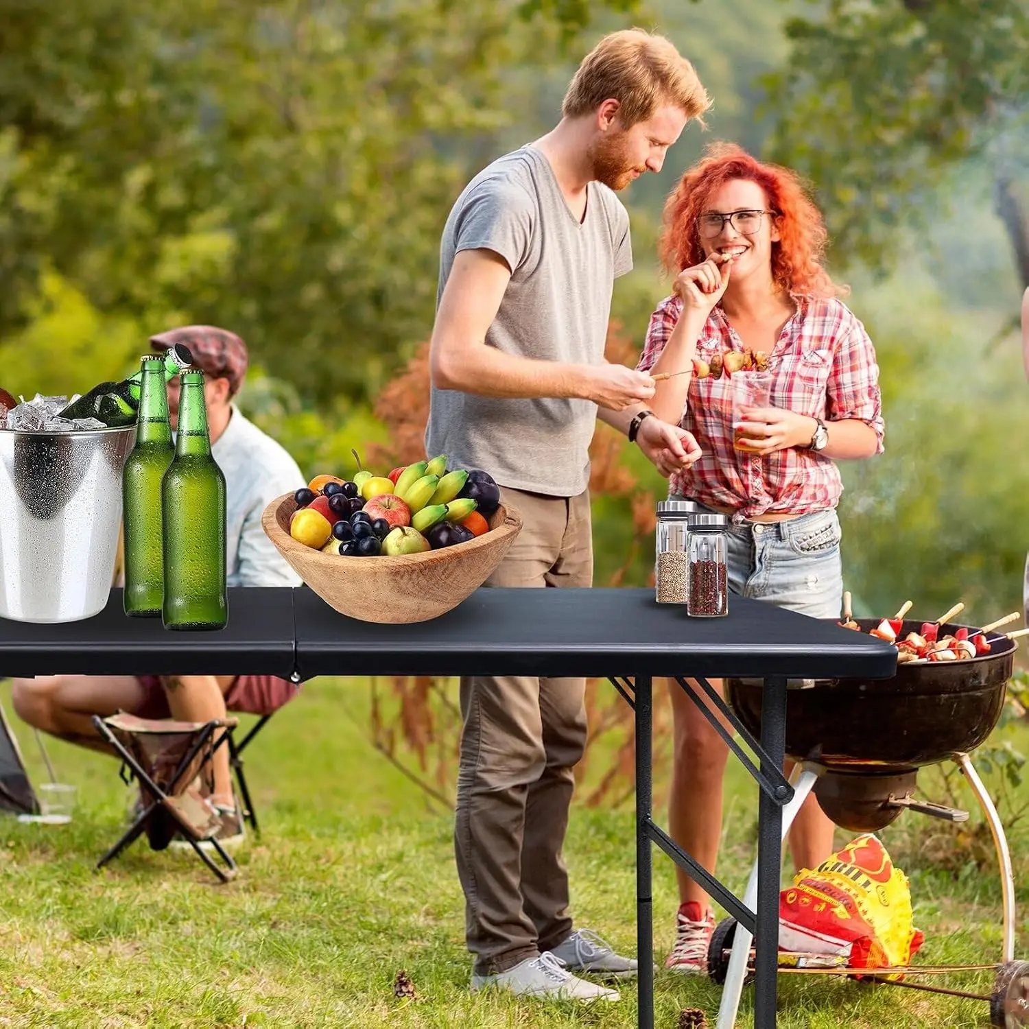 4ft Indoor Outdoor Heavy Duty Portable Folding Square Plastic Dining Table w/Handle (Balck)