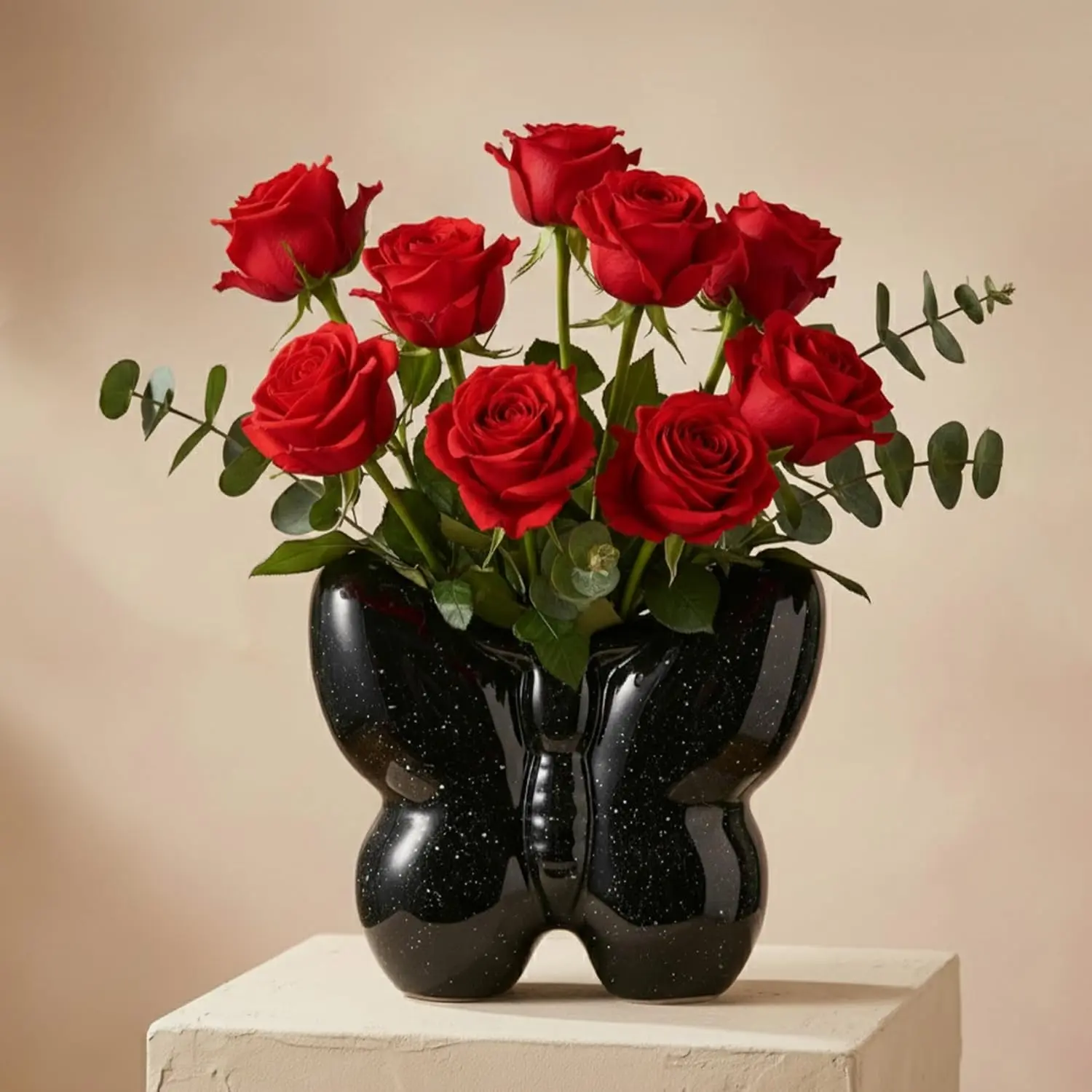 Potiera Black Butterfly Vase, Ceramic Decorative Flower Vases for Home Decor, Modern Farmhouse Vase for Centerpieces Dining Kitchen Coffee Table Office House Living Room Shelf Bookshelf Mantle Decor