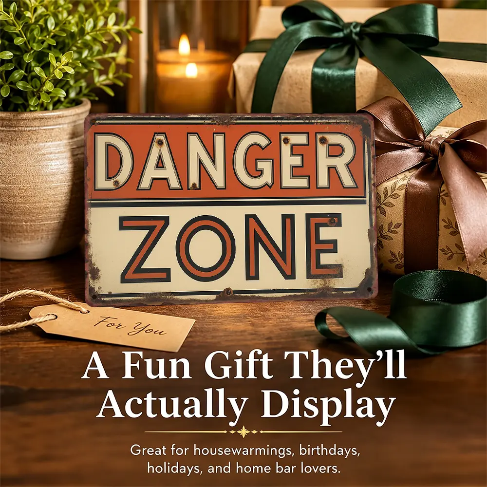 Industrial Retro Rustic Metal Danger Zone Sign, 8x12in Lightweight Aluminum with Worn Rust Border & Multi-Layer Outline Font, Home Decor Wall Hanging for Barn Auto Shop, Ideal Gift fun idea vintage wall decor wall art sign plaque quirky