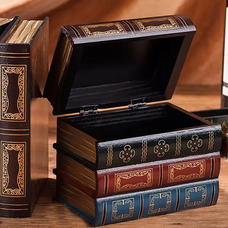 Retro storage props, organiser, Decorative storage organizers, fake books, mock books, office desktop decoration ornaments, model room simulation books, wooden storage boxes