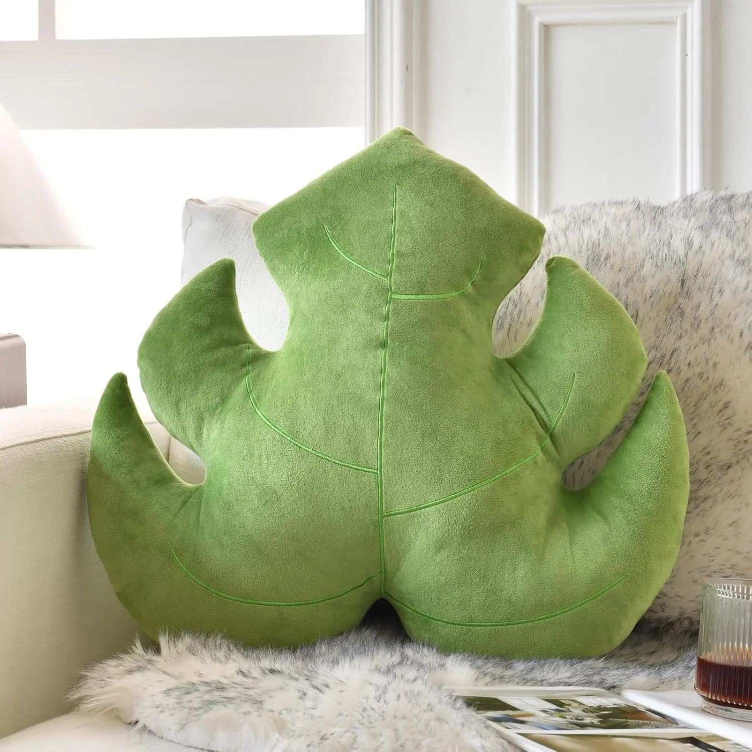 Leaf Pillow, Cute Decorative Throw  Pillow (Light Green, 15 Inches) | Aesthetic Decor Nature Pillow for Bed Couch, Leaves Shaped Pillow Room Decor for Bedroom Living Room