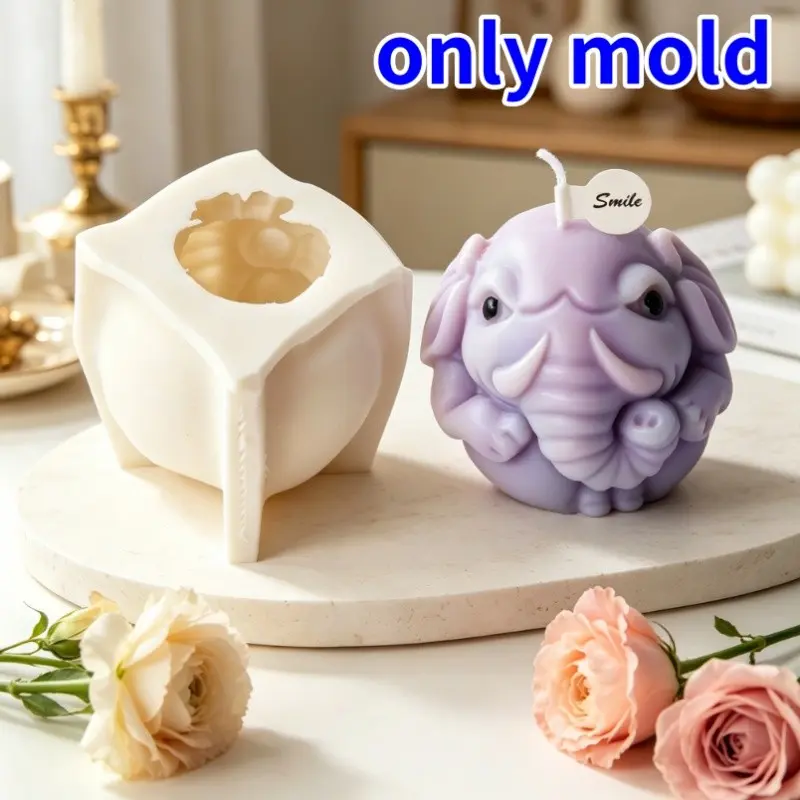 3D Cute Round Elephant Candle Silicone Mold, Animal Resin Casting Mold, DIY Candle Plaster Making, Handmade Resin Soap, Home Decor Craft Kit