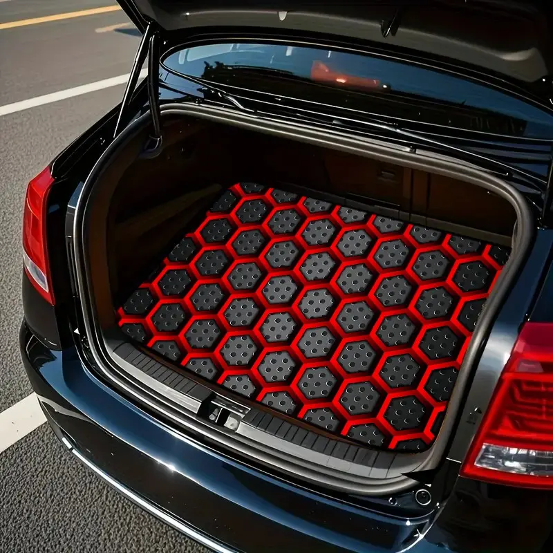 3D Outline Hexagon Honeycomb Car Rear Cargo Mat, Non-Slip Waterproof Rubber Boot Liner, Universal Fit, Stain Resistant, Easy Clean