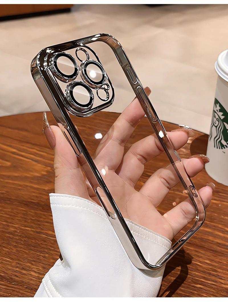 Suitable for iPhone 17/16/15/14/13/12/11 Phone Case Electroplated PC Transparent  Full Coverage Lens Shockproof Protective Cover, Dropresistant Case, Shockproof Cover, Sleek Design, Clear Phone Shell