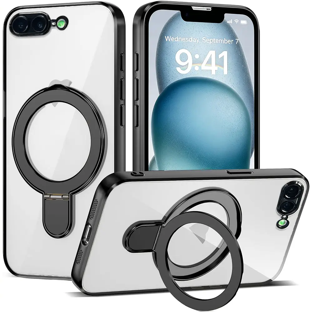 For iPhone 6S 7 8 Plus SE2 SE3 SE Case TPU Smartphone Casing with Invisible Magnetic Ring Stand [Full Camera Lens Protector]