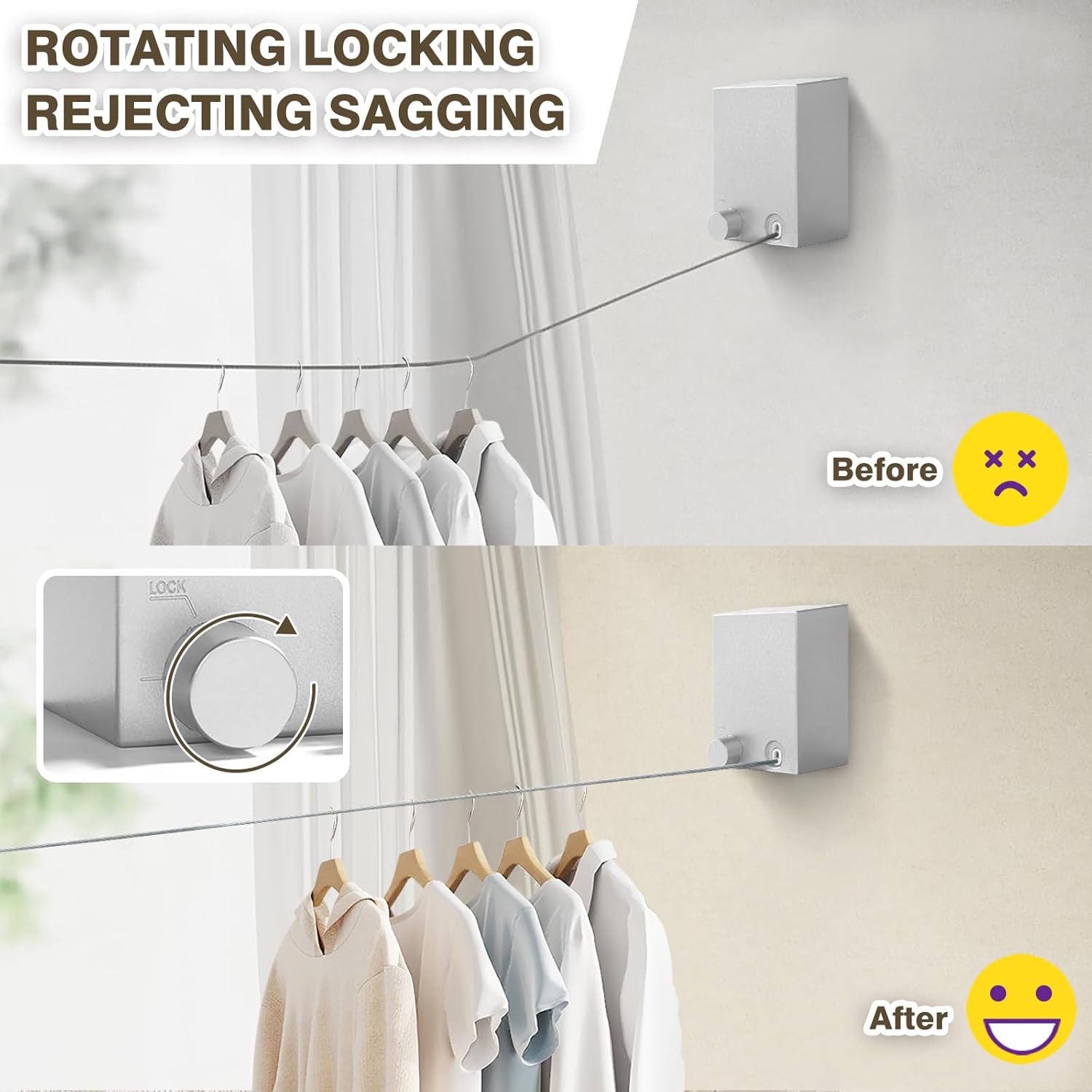 Retractable Clothesline, Retractable Clothesline Outdoor, Stainless Steel Travel Clothesline, Not Sagging, Suitable for Balconies, Courtyards, Laundry Rooms, RVs, Yachts, etc