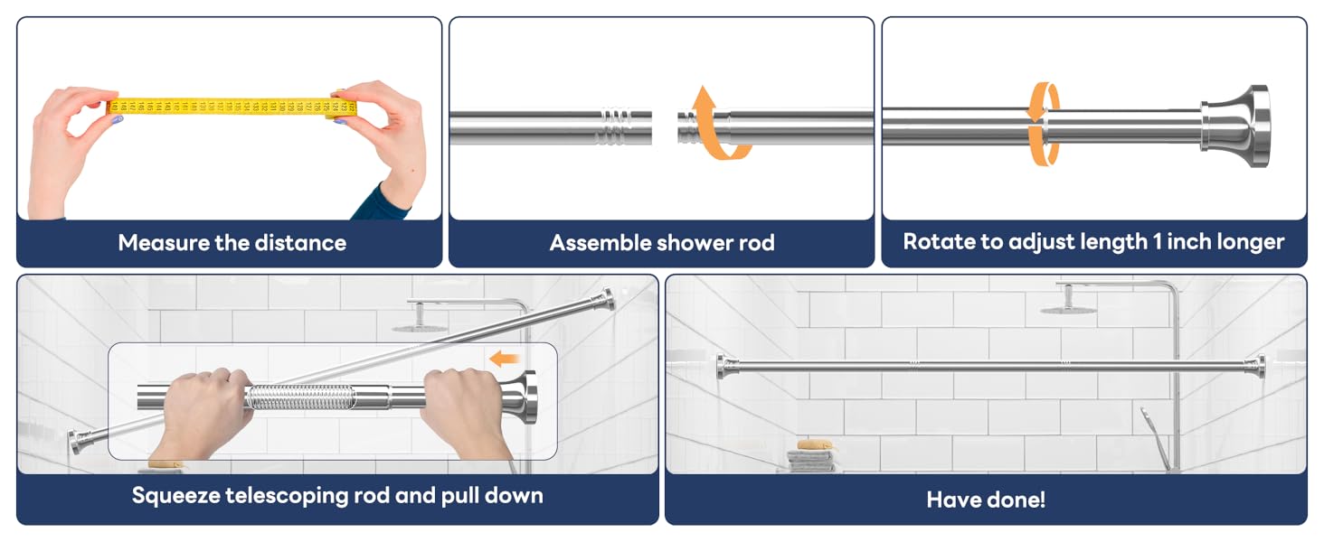 Adjustable Shower Curtain Rod 31-80 Inch, Never Rust Stainless Steel Silver Tension Rod, 1" Heavy Duty No-Drill for Bathroom, Kitchen & Closet
