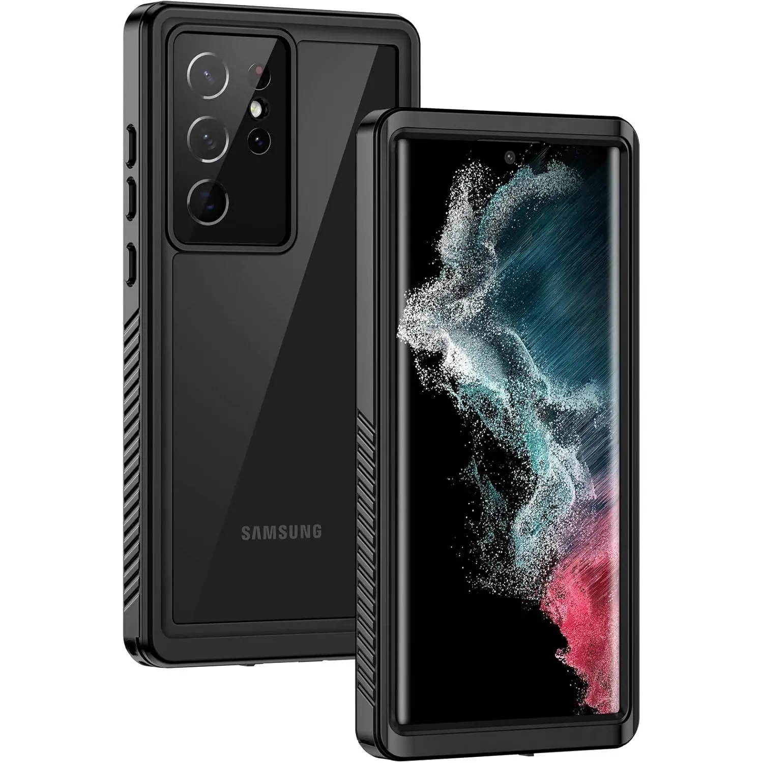 Lanhiem Full-Body Smartphone Case for Samsung Galaxy S22 Ultra 5G - IP68 Waterproof, Dustproof Heavy-Duty Accessory with Built-In Screen Protector, Black/Clear, Ideal for Contemporary Art, Photorealism, Hyperrealism, Expressionism Enthusiasts