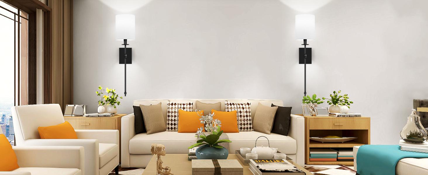 27 Inch Rechargable Wall Sconces Set of 2, Wireless Wall Sconces Lights with Remote, Not Hardwired Dimmable Gold Wall Lamps with White Fabric Shade for Bedroom, 2 Rechargable Bulbs Included