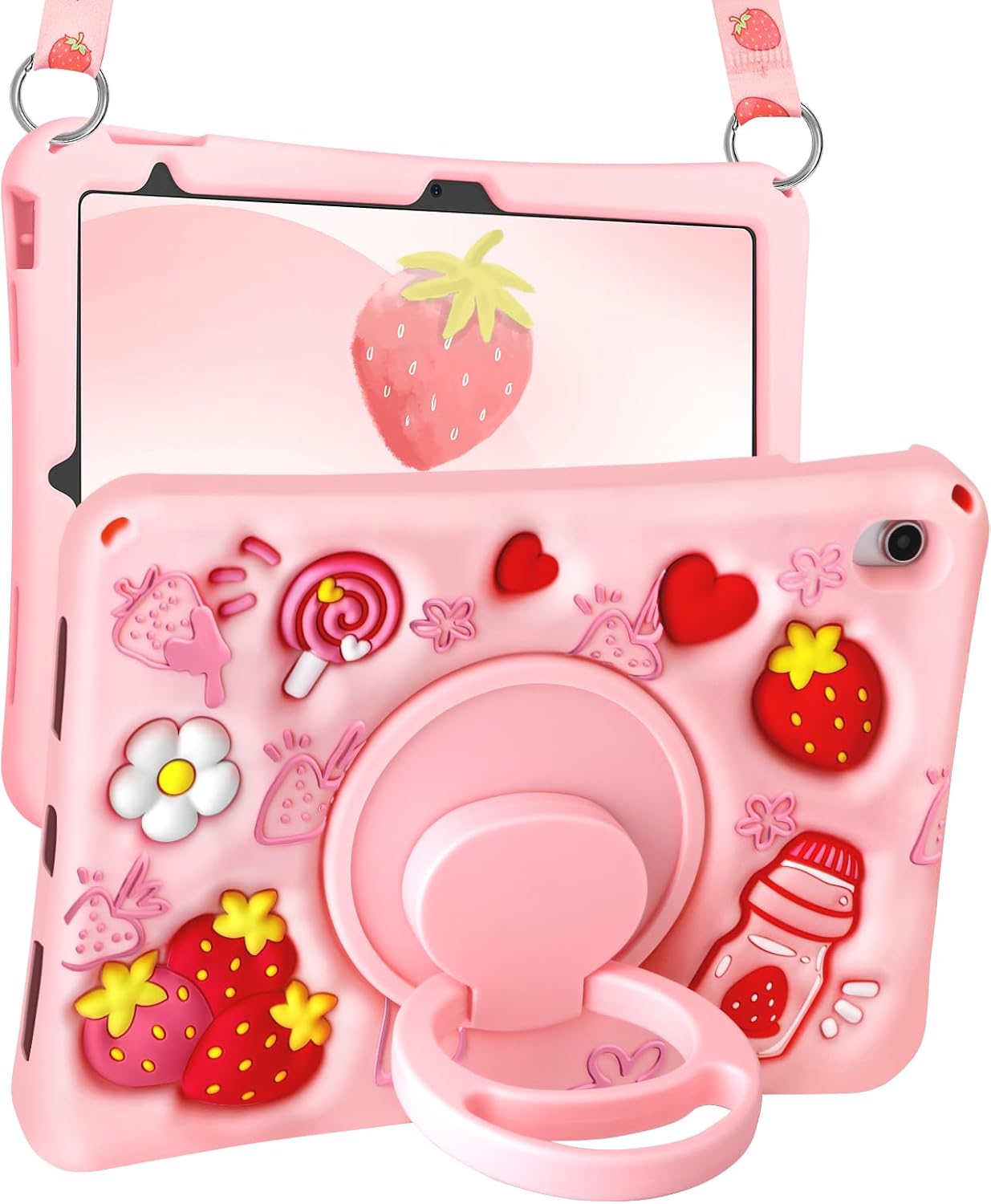 STANDARD GOODS 3C9-PCS003 for iPad A16 Case/10th Generation Case - for Girls Teens Strawberry Soft Silicone Cute with Shoulder Strap & Rotating Stand for iPad 11th Generation Case 11 Inch 2025 STANDARD GOODS 3C9-PCS003 for iPad A16 Case/10th Generation Case - for Girls Teens Strawberry Soft Silicone Cute with Shoulder Strap & Rotating Stand for iPad 11th Generation Case 11 Inch 2025