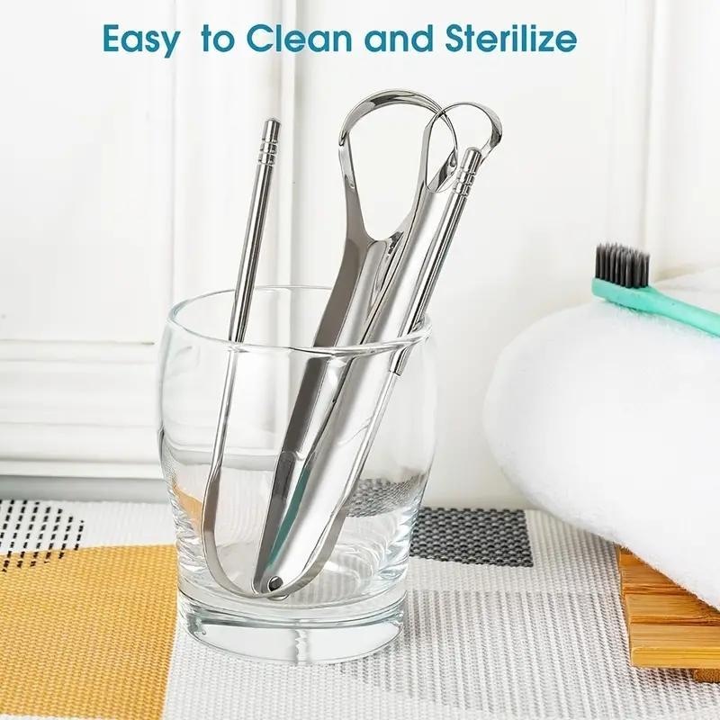 Stainless Steel Tongue Cleaner, 3 Counts Portable Tongue Scraper, Oral Care Tool for Adults, Travel Essentials, Nasal & Oral Care Product