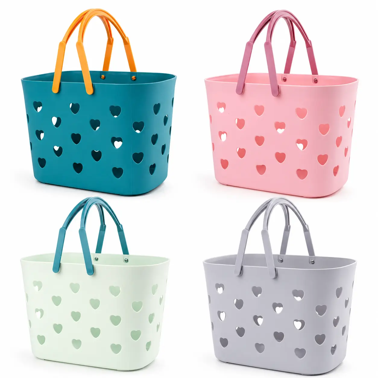 4-Pack Portable Shower Caddy Baskets with Folding Handles, Plastic Storage Organizer Bins for Bathroom, College Dorm, Gym, Pantry and Kitchen