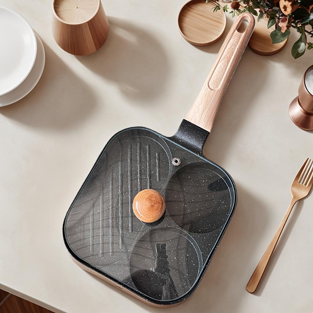 Non-Stick Aluminum Frying Pan with Lid - 3-Section Griddle for Eggs, Steaks & Breakfast - Ideal Covered Skillet for Perfect Morning Meals, Versatile