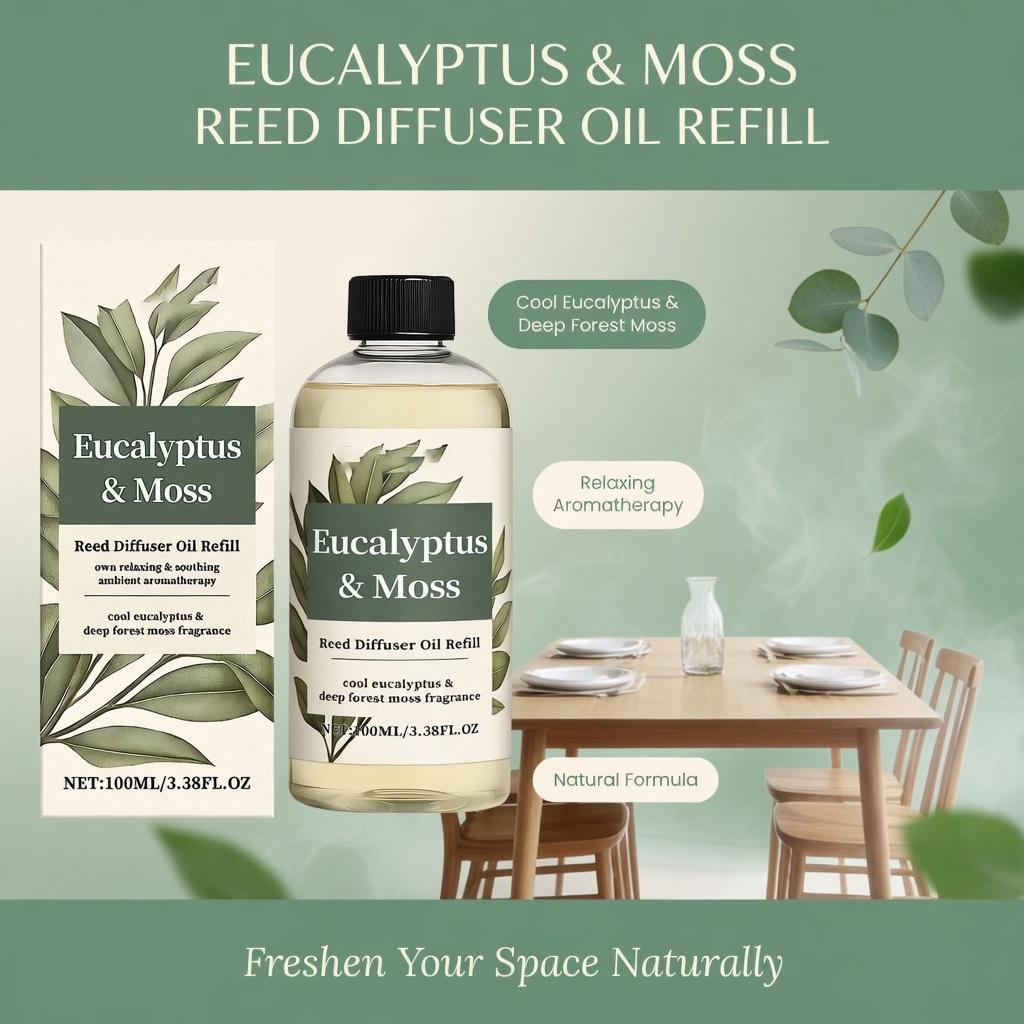 Eucalyptus Moss Aromatherapy Diffuser Oil - Fresh Woody Forest Scent, Long Lasting Elegant Home Fragrance & Air Freshener