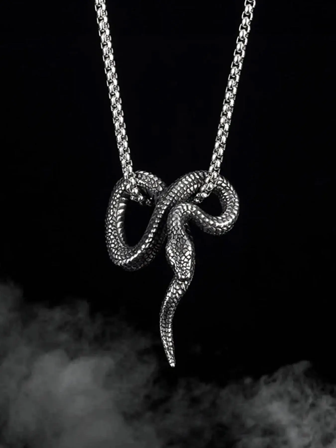 Vintage Punk Snake Pendant Stainless Steel Necklace, Hip Hop Fashion Men's Casual Street Style, Unique Python Creative Party Jewelry, Snake Pattern