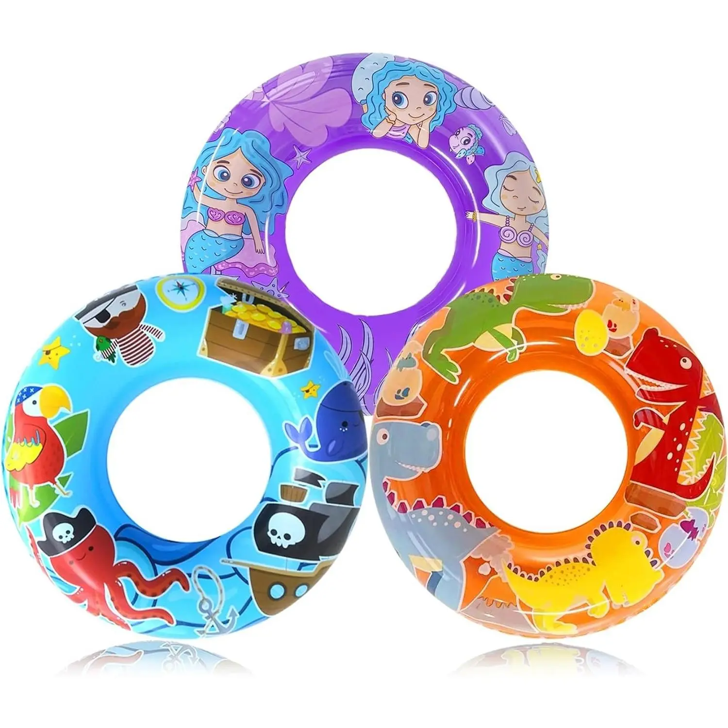 3-Pack Kids Pool Floats with Dinosaur/Pirate/Mermaid Design – Pool Toys for Toddlers, 27.5 Inch Inflatable Swim Rings, Inner Tubes for Floating Ages 3-8, Premium Floaties & Water Toys for Summer Beach PartiesGift