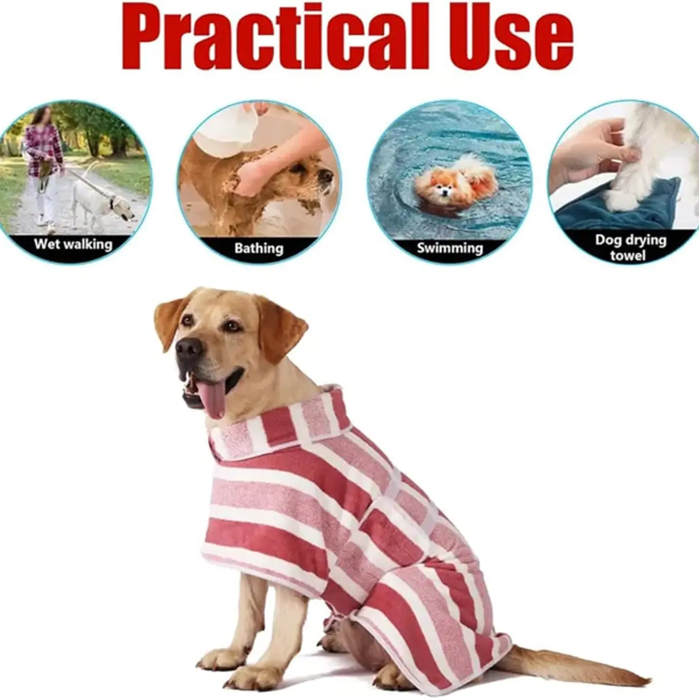 Super Soft Flannel Striped Dog Bathrobe, Absorbent Quick-Dry Pet Towel, Warm Winter Dog Pajamas, Trendy Puppy Clothes
