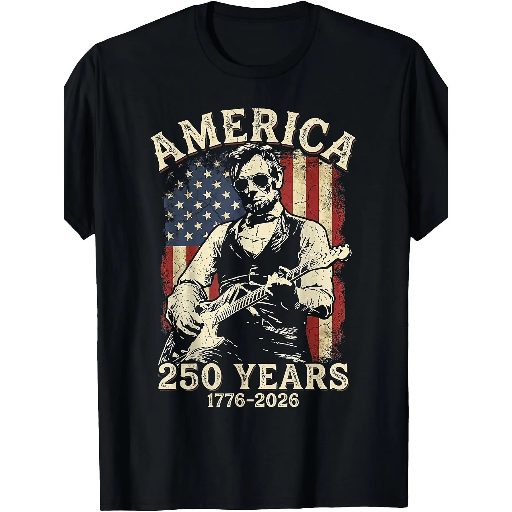 Abraham for LincoLn Playing Guitar T-Shirt - Retro Vintage Abe for LincoLn Suitable for - Wear, Machine Washable Round Neck Tee with Iconic President, Casual & Themed Events Apparel for History Buffs