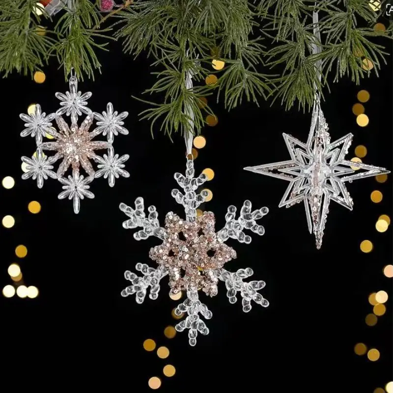Christmas Transparent Acrylic Decoration Set, Luxurious Crystal Glitter Ornaments, Snowflake, Reindeer, Ballet Dancer, Star, Tree, Bell, Diamond, Elegant Christmas Gift