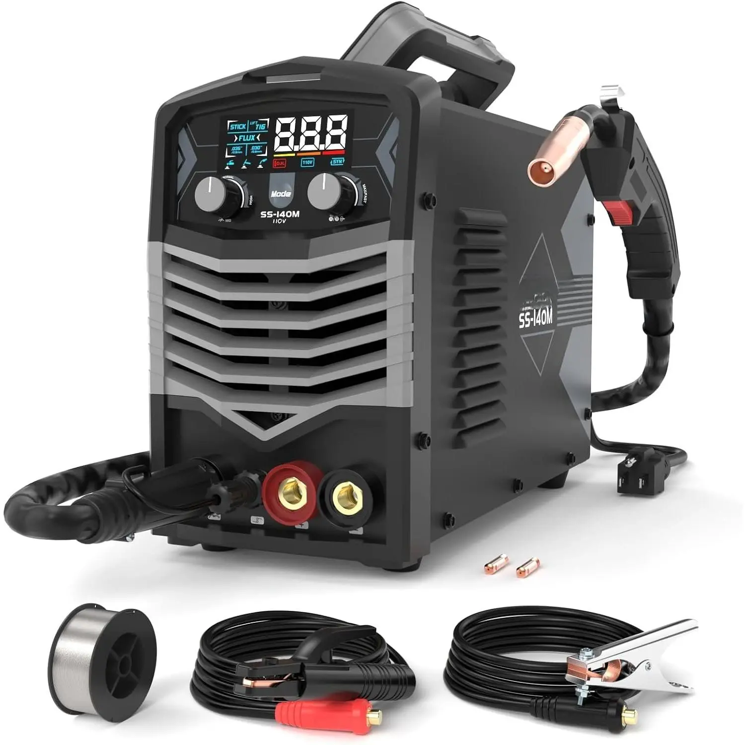 140A 3 in 1 MIG Welder 110V with IGBT Inverter | Flux Core/Stick/Lift TIG 3 in 1 welder, Synergic Control with digital screen display, Beginner Friendly