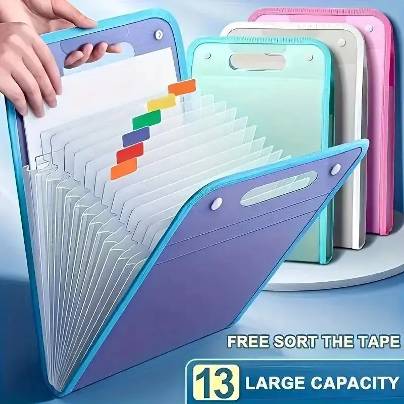 📂 Portable A4 File Organizer | 13-Grid PP Folder for Office Documents, Test Papers, and Desk Storage