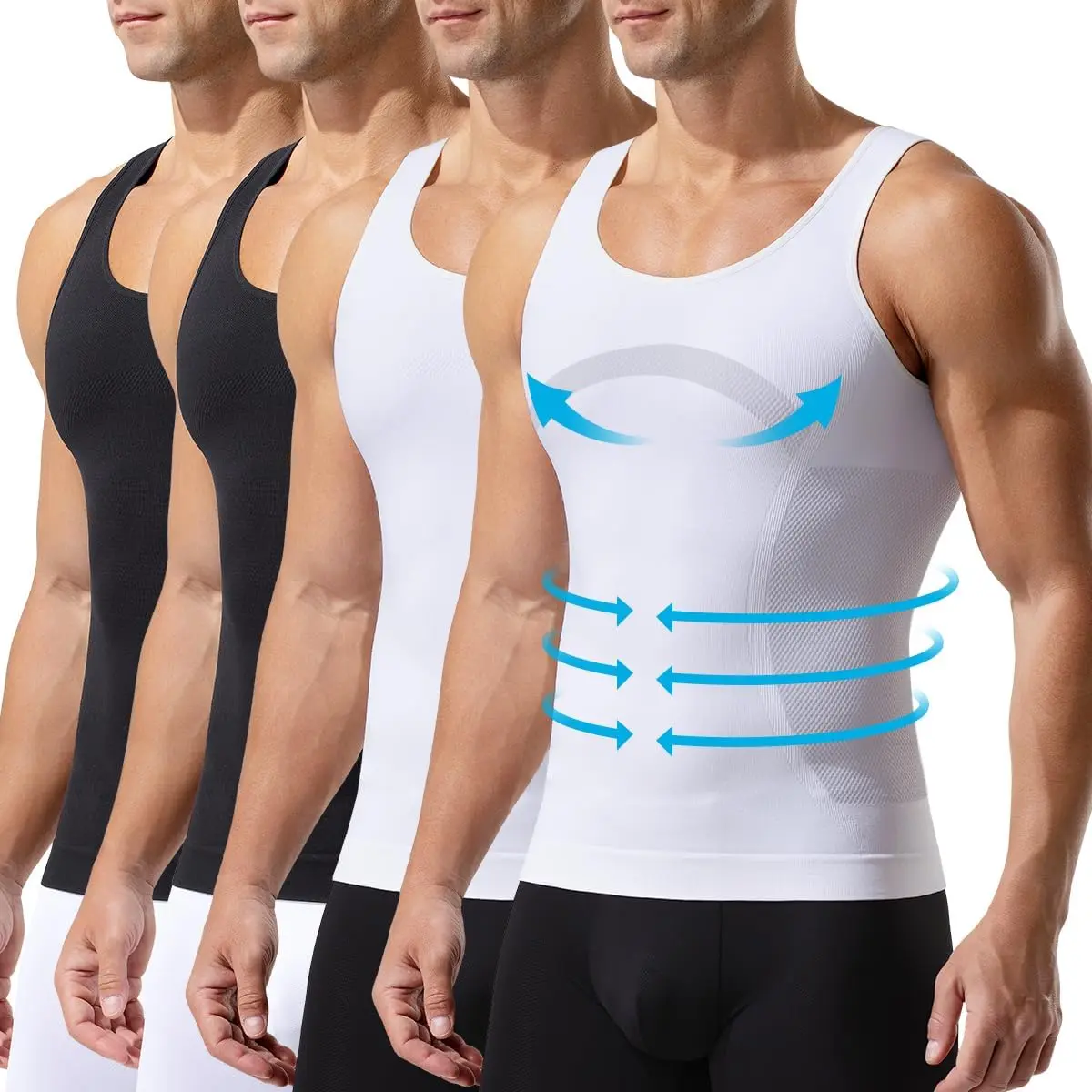 Casey Kevin Mens Compression Tank Top Slimming Body Shaper Sleeveless Undershirts Vest Gynecomastia Tummy Control Gym Workout