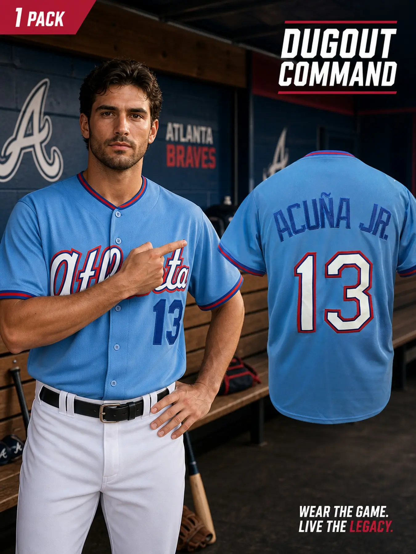 Men's Atlanta Baseball Jersey Button Down Short Sleeve Shirt Retro Hip Hop Streetwear Breathable Activewear