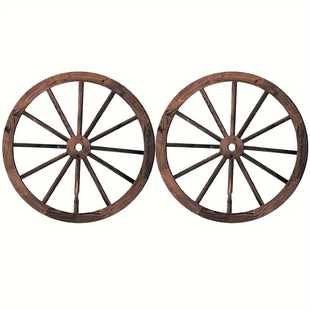 Nolitoy Western Decor 2pcs Fake Wheel Wood Vintage Crafts, Bar Garage Party Hanging Art, Home Decoration, Retro Style Accessories